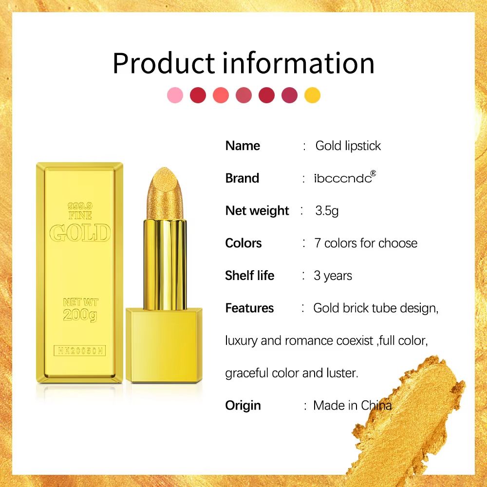 GoldenGlam Metallic Gold Lipstick – Waterproof Shimmer Gold Lipstick with Long Lasting Glitter Finish (3.5g)