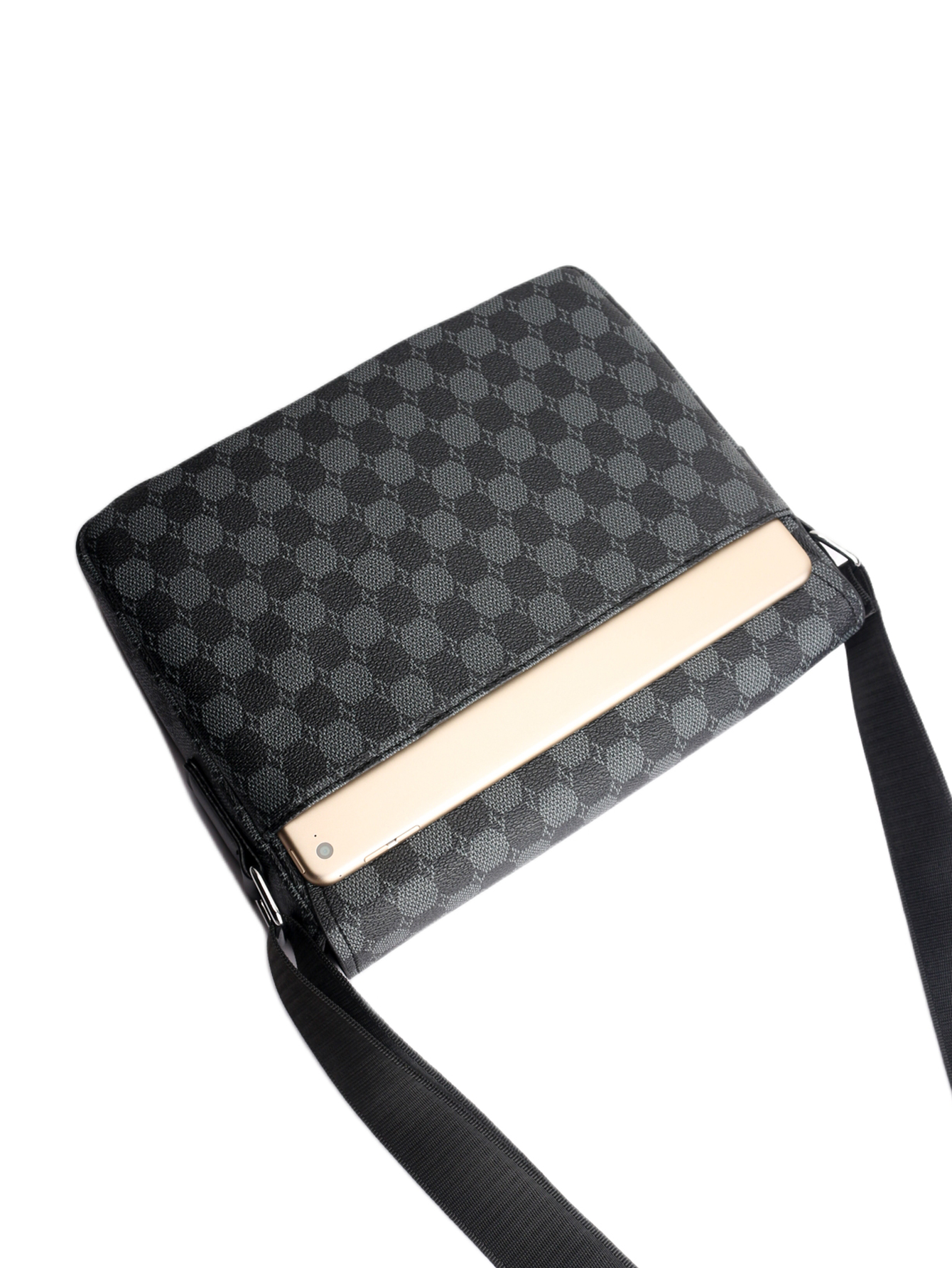 Mens Crossbody Business Briefcase Fashionable Plaid Large Capacity Shoulder Bag