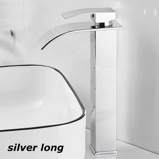 Waterfall Bathroom Faucet Black Stainless Steel Sink Mixer Hot and Cold Basin Tap