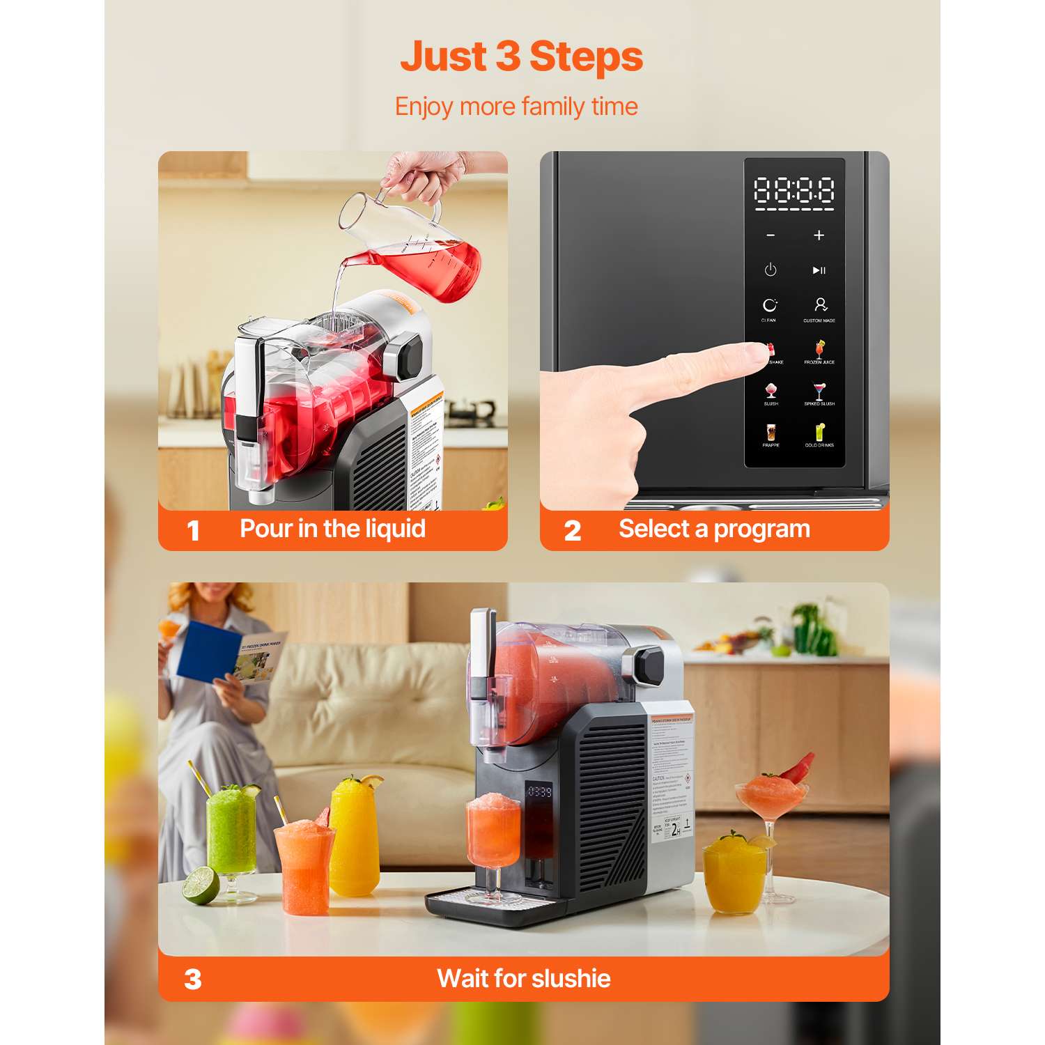 Succebuy Slushie Machine No Ice Needed, Frozen Margarita Machine with Self-Cleaning, Home Frappe & Milkshake Maker