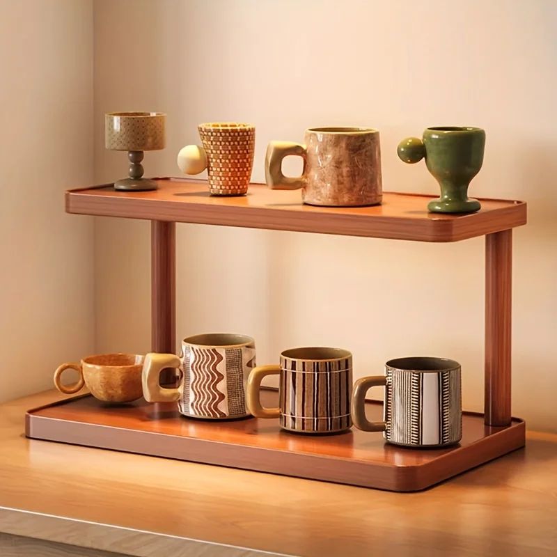 2 Tier Wooden Countertop Storage Rack Organizer