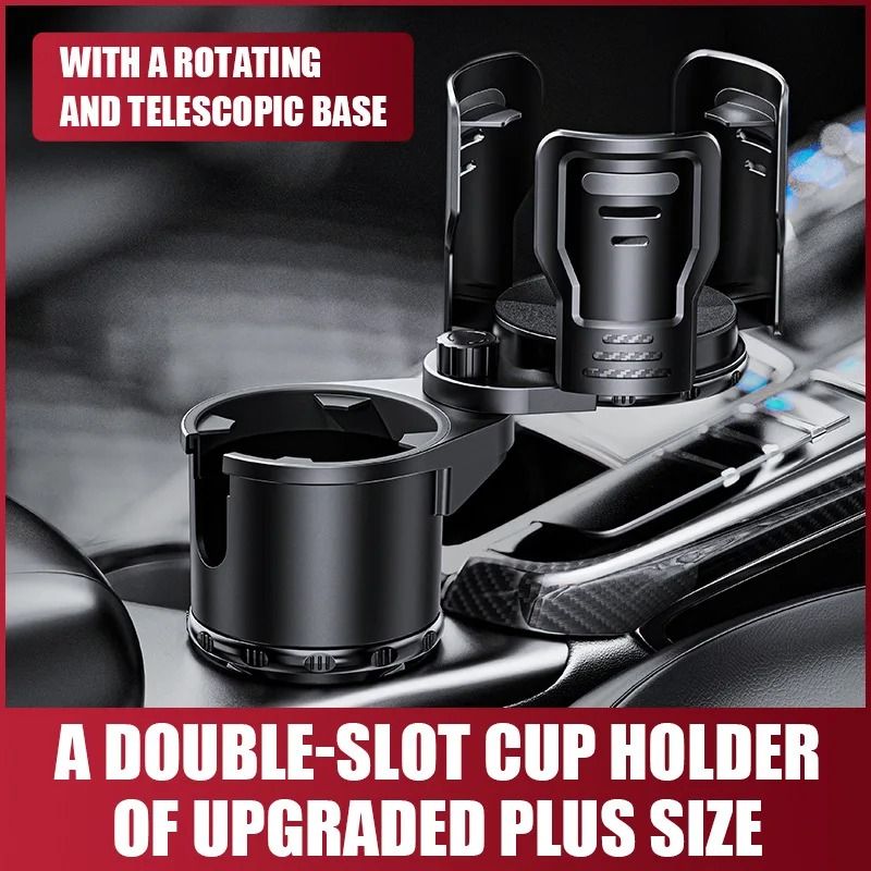 Multifunctional 2 in 1 Auto Car Seat Cup Holder Water Bottle Drink Coffee Adjustable Mount Stand Carbon Fiber Black