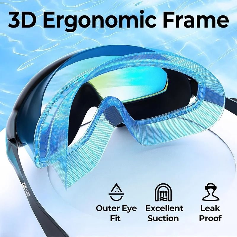 Large Frame Adult Swim Goggles with Anti-Fog Coated Lens and UV Protection