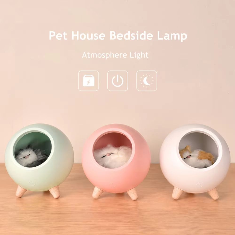 Cute Kitten Nest Touch Sensor Rechargeable Cat Night Light