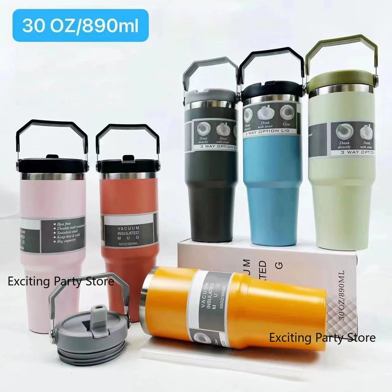 20oz/30oz Stainless Steel Thermal Water Bottle with Straw – Vacuum Insulated Car Coffee Tumbler (Hot & Cold)