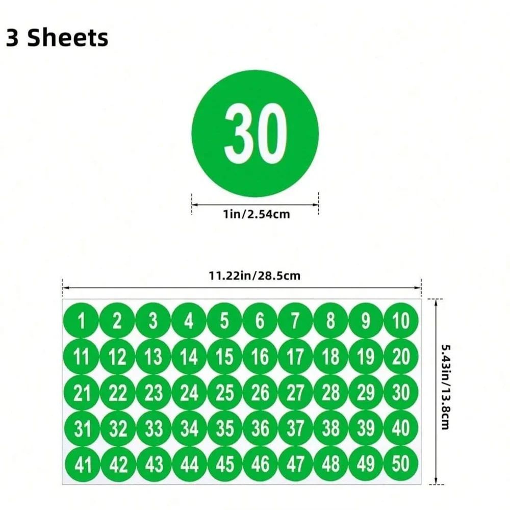 Waterproof Consecutive Number Stickers 1 to 50