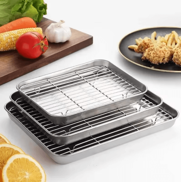 ProBake Stainless Steel Baking Pan with Rack – Heavy-Duty Oven Roasting & Brownie Tray