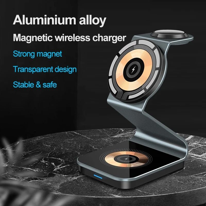 3-in-1 Magnetic Wireless Charging Station – Dual 15W High-Speed Power