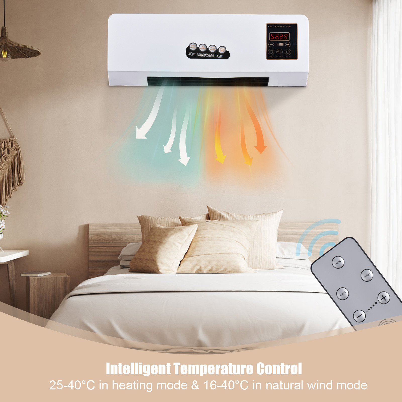 New 2 In 1 Wall Mounted Space Heater Fan With Remote Control Electric Heater