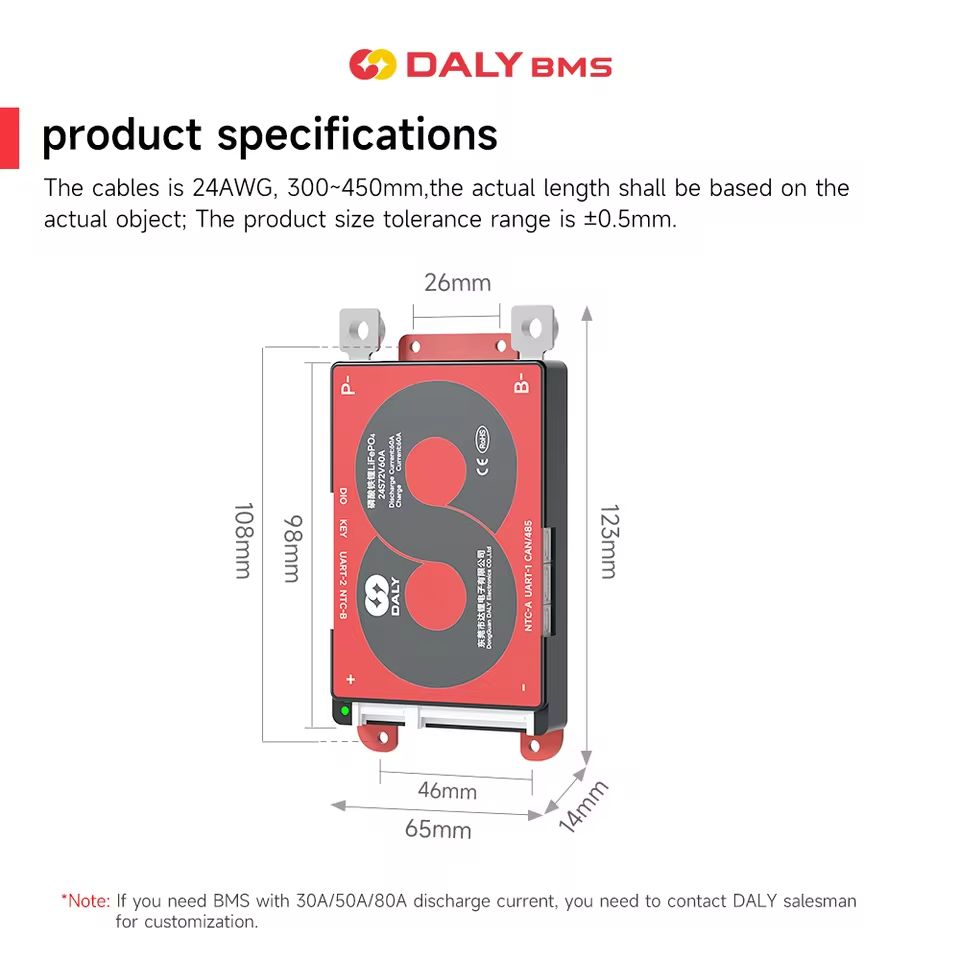 Daly Smart LiFePO4 BMS 4 to 16S 100A with Bluetooth UART and CANBUS