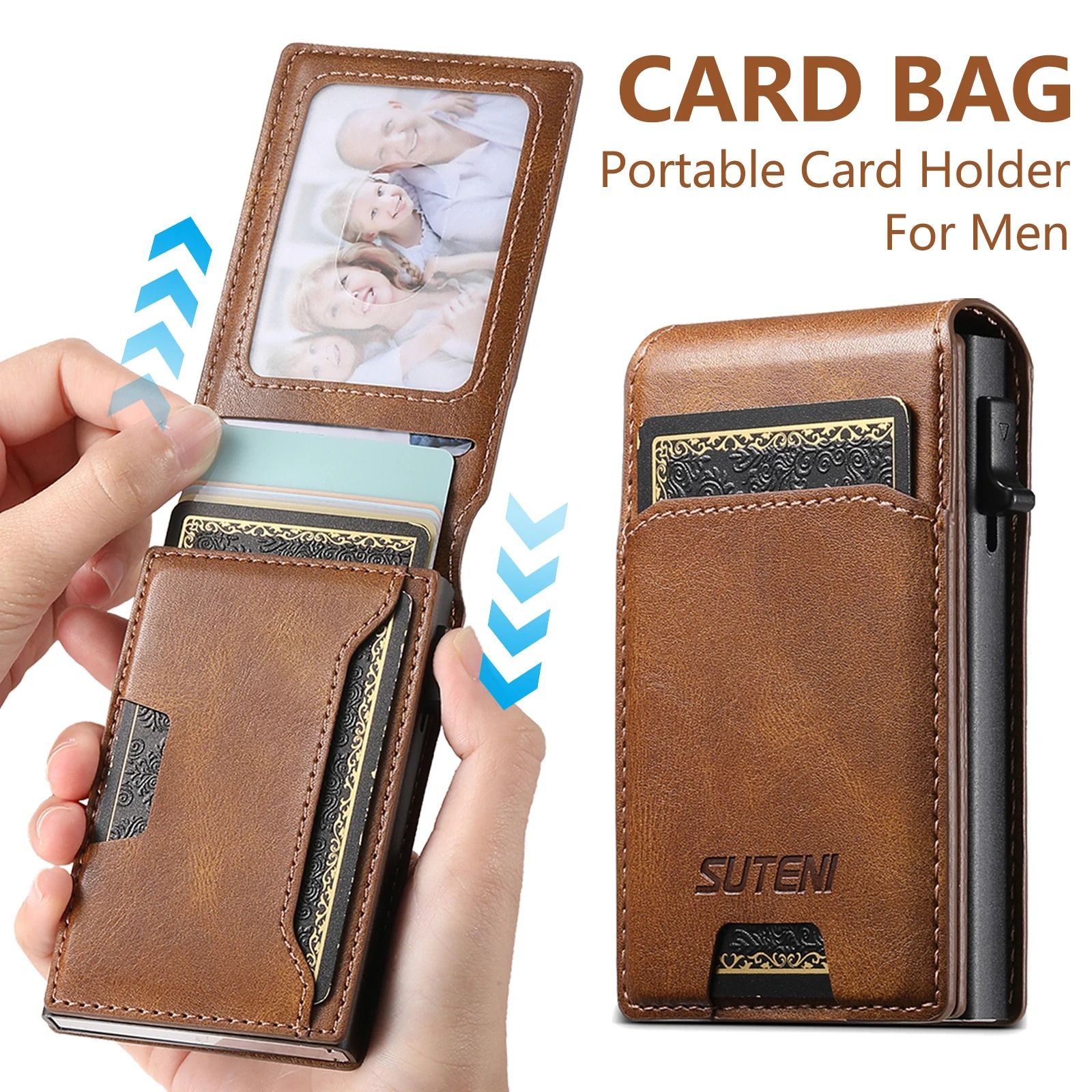 Mens PU Leather Auto Eject Wallet with Flip Cover
