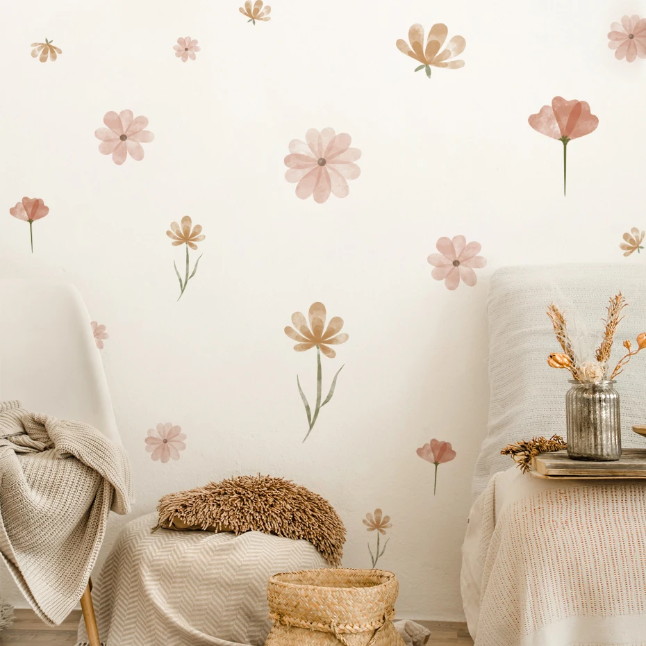 Flowers Wall Stickers, Child Water Colour Bedroom Decor, Living Room Home Art, Eco Friendly Removable Decals PVC