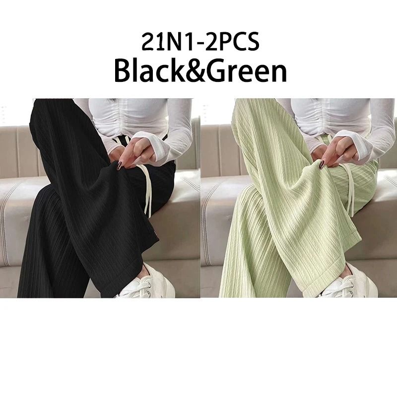 Summer Bubble Milk Puff Cloud High Waist Wide Leg Pants Women