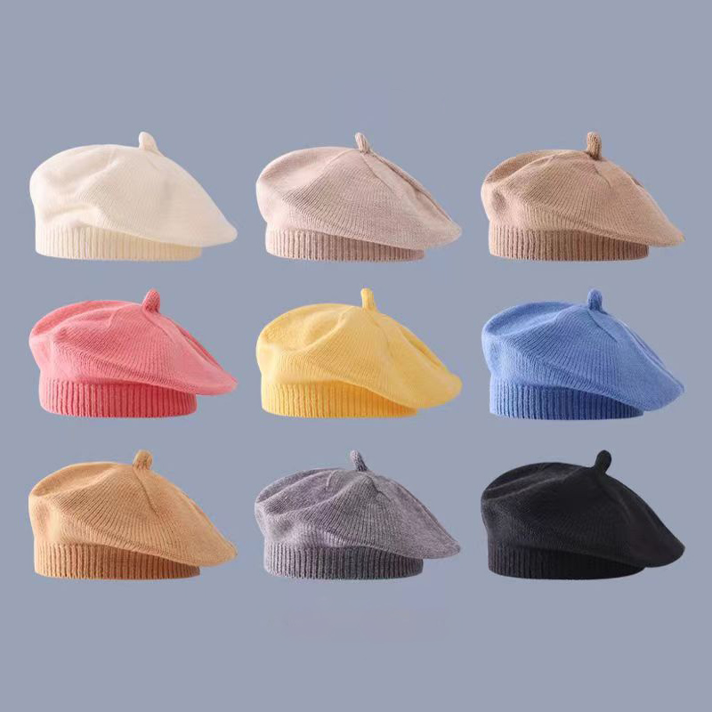 Fashion Cute Baby Knitted Beret Hat: Solid Color Winter Cap for Kids, Autumn & Outdoor Bonnet Accessories Gift