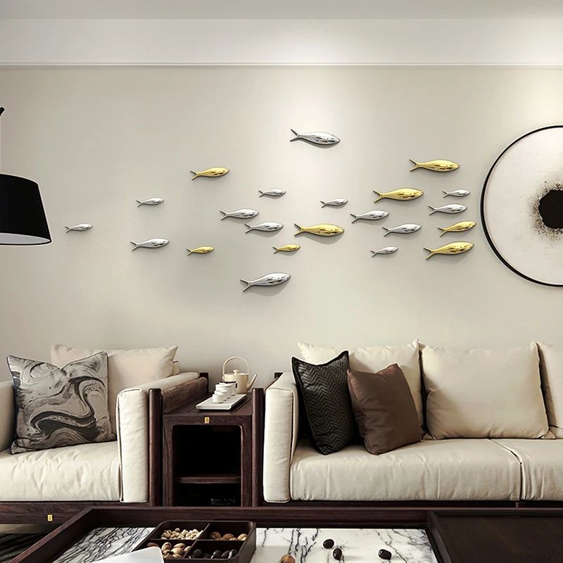 3D Gold Fish Wall Decor Modern Metallic Wall Art Set