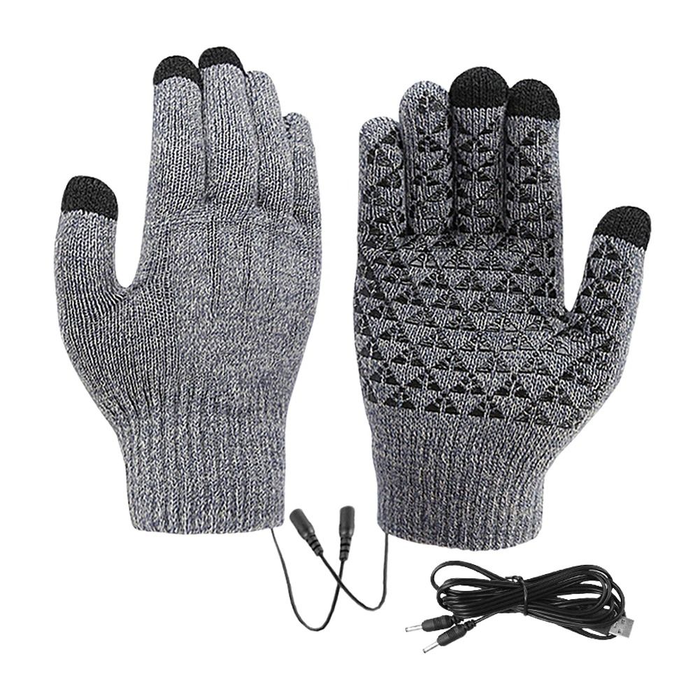 USB Electric Heated Full Finger Touch Screen Gloves Windproof Thermal Mitts