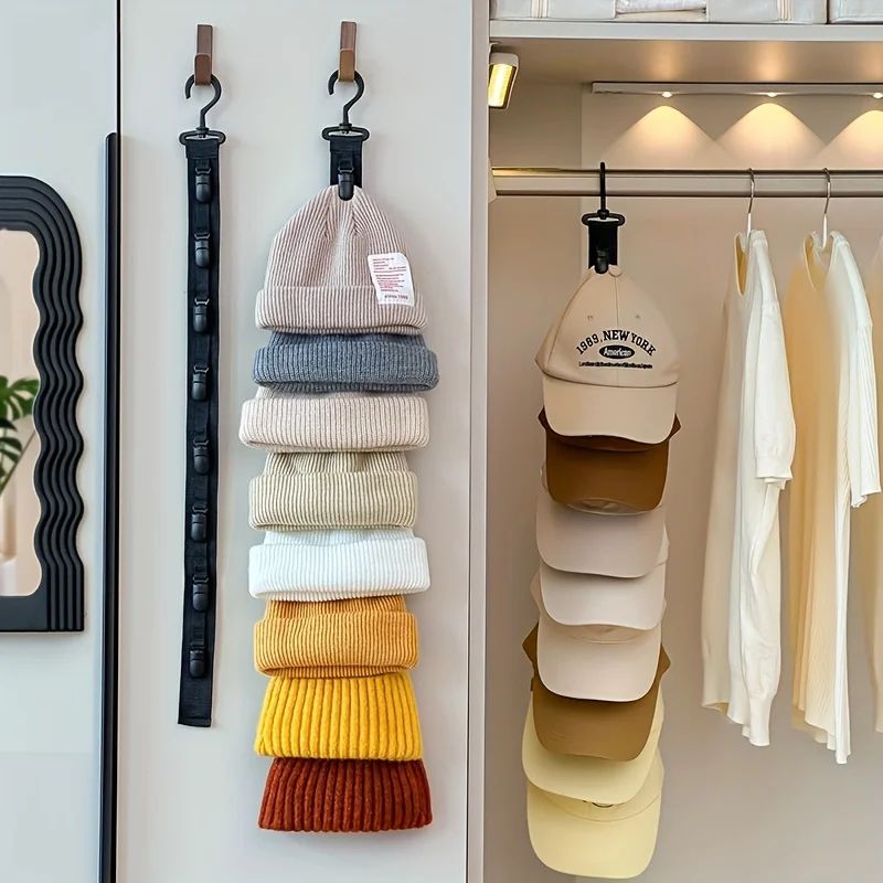 Premium Space-Saving Hat Organizer & Baseball Cap Holder – 8-Clip Closet Storage Rack
