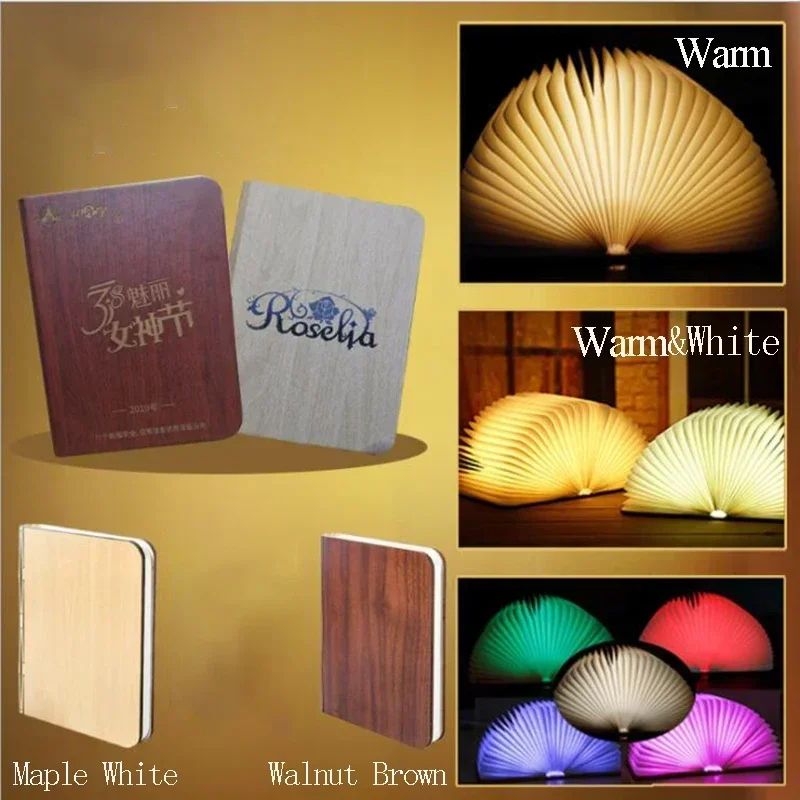 Wooden Folding LED Book Light RGB Night Lamp