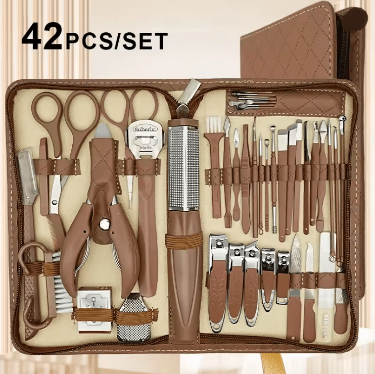 42 in 1 Manicure and Pedicure Set Stainless Steel Grooming Travel Kit