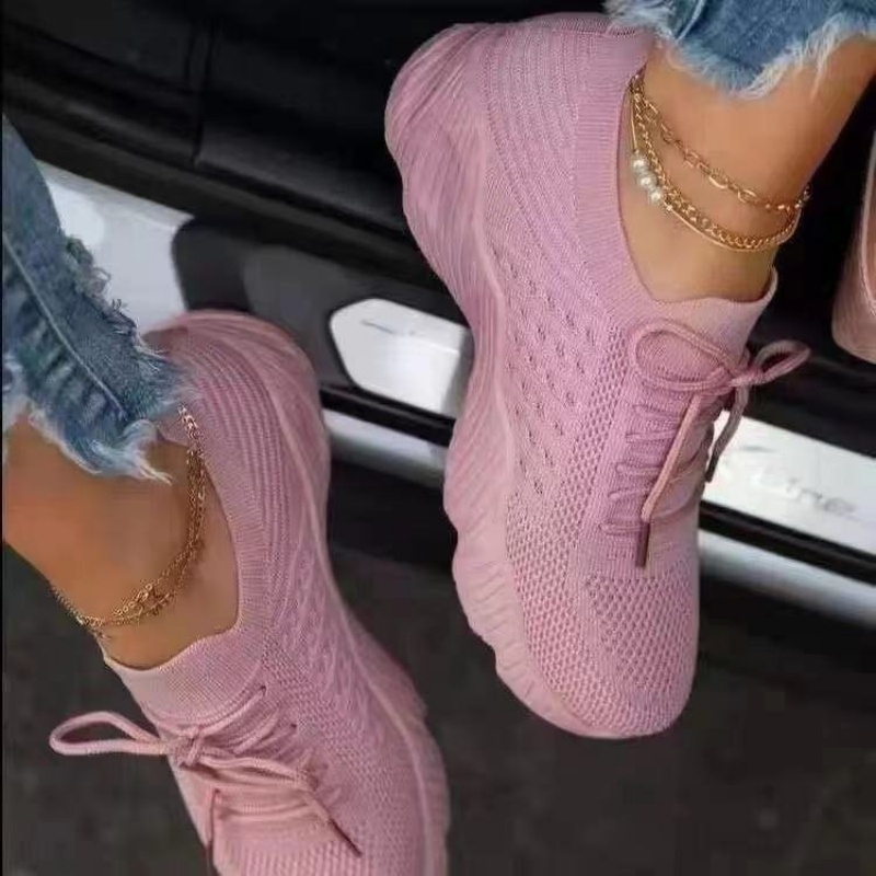 Breathable Women's Sneakers, Casual Socks Shoes, Lace Up Flats, Female Spring Vulcanized Running Shoes