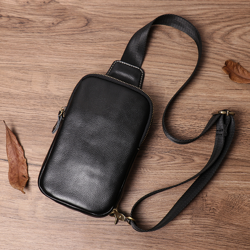 High Quality Genuine Leather Chest Bag Mens Deluxe Small Shoulder Sling Bag Trendy Simple Cowhide Single Strap Cross