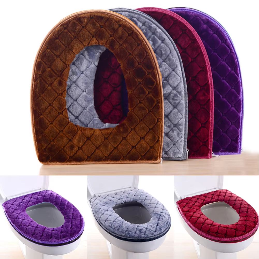 Ultra Soft Plush Toilet Seat Cover Cushion, Washable O Shape Bathroom Warmer