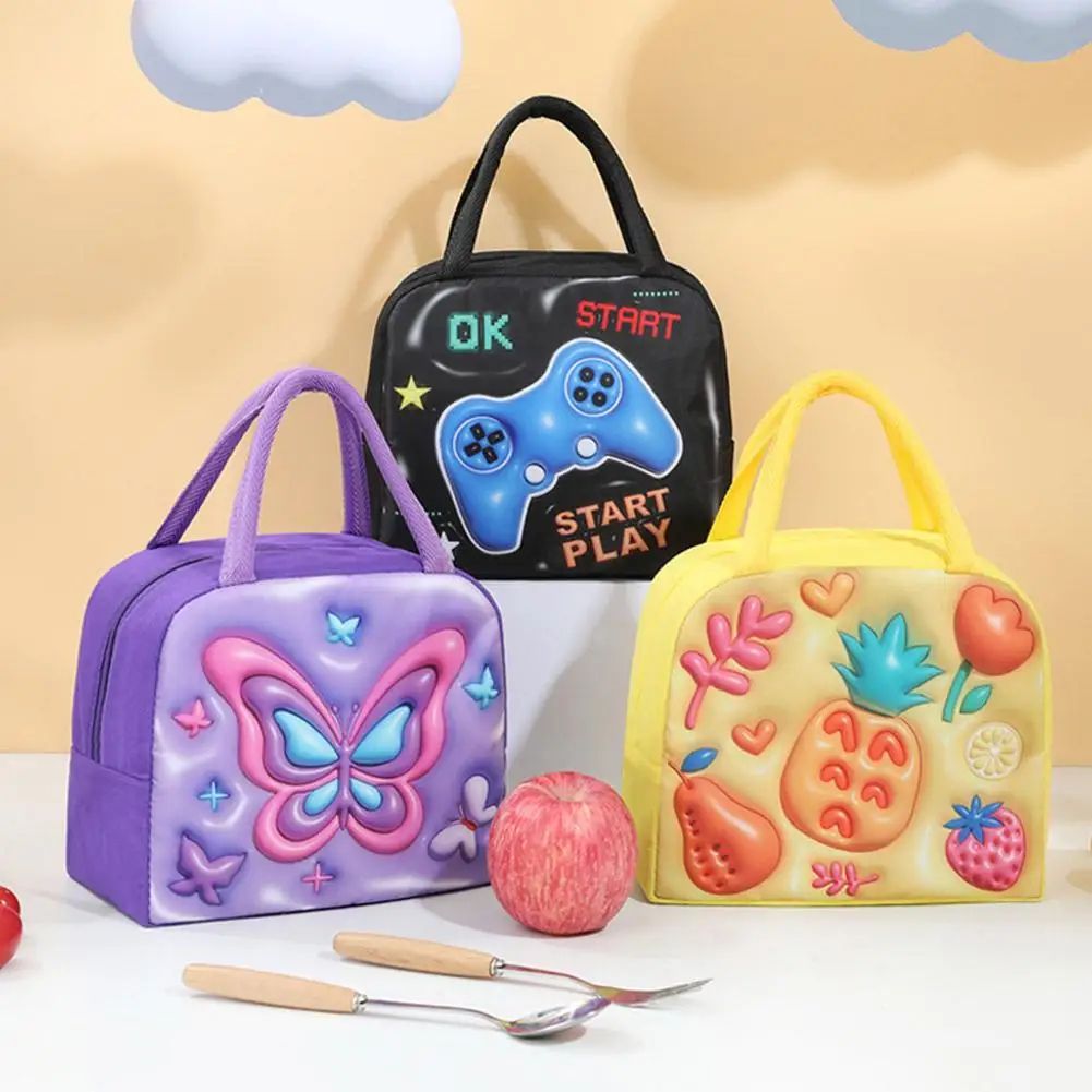 Kids Cartoon Insulated Lunch Bag - Portable Thermal Bento Cooler Tote with Ice Pack Space for School, Picnic & Day Trips
