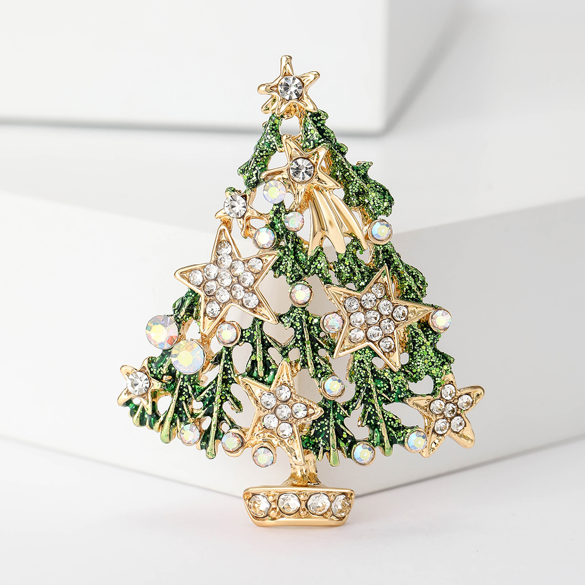 Rhinestone Plant Pins, Christma's Enamel Christmas Tree Brooches for Women, Event Party Decoration Clothes Accessories