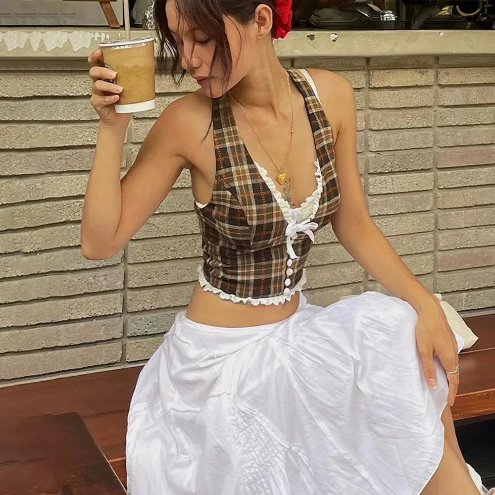 Coquette Lace Crop Tank Top – Korean Y2K Cute Sleeveless Cami 2026