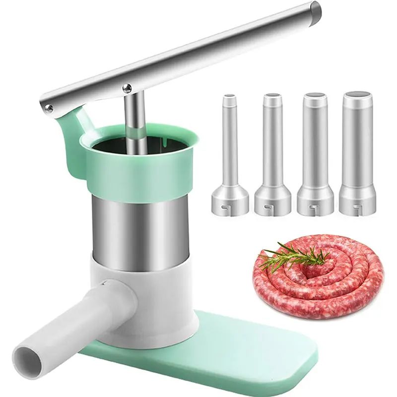 Manual Sausage Stuffer Machine with 4 Tubes – Vertical Meat Stuffer for Home Sausage Making