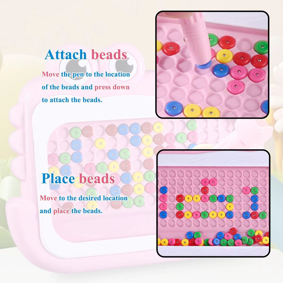 Kids Magnetic Beads Doodle Board With Puzzle Pen Montessori Drawing Toy