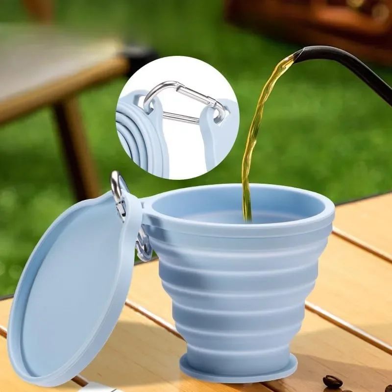 6.09oz Collapsible Silicone Cup with Lid – Foldable Travel Cup for Camping, Hiking & Everyday Use