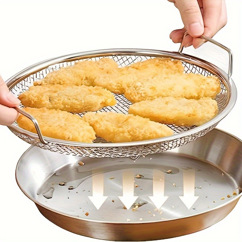 Reusable Round Mesh Basket, Stainless Steel Filter Tray, Kitchen Strainer for Frying, Grilling, and Fruit Vegetable