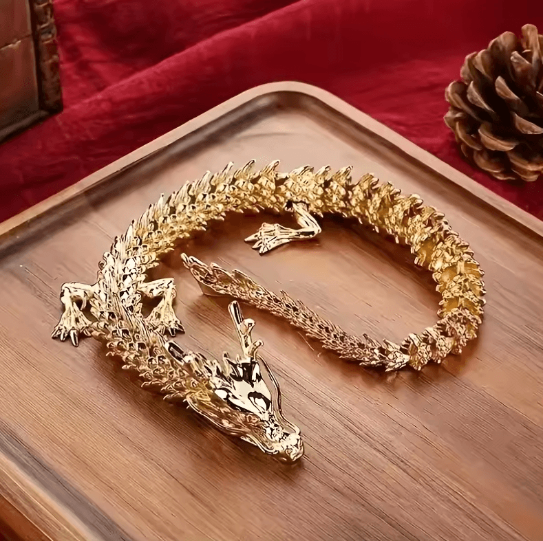 Majestic 3D Alloy Golden Dragon Statue with Movable Limbs – Symbol of Power & Good Luck