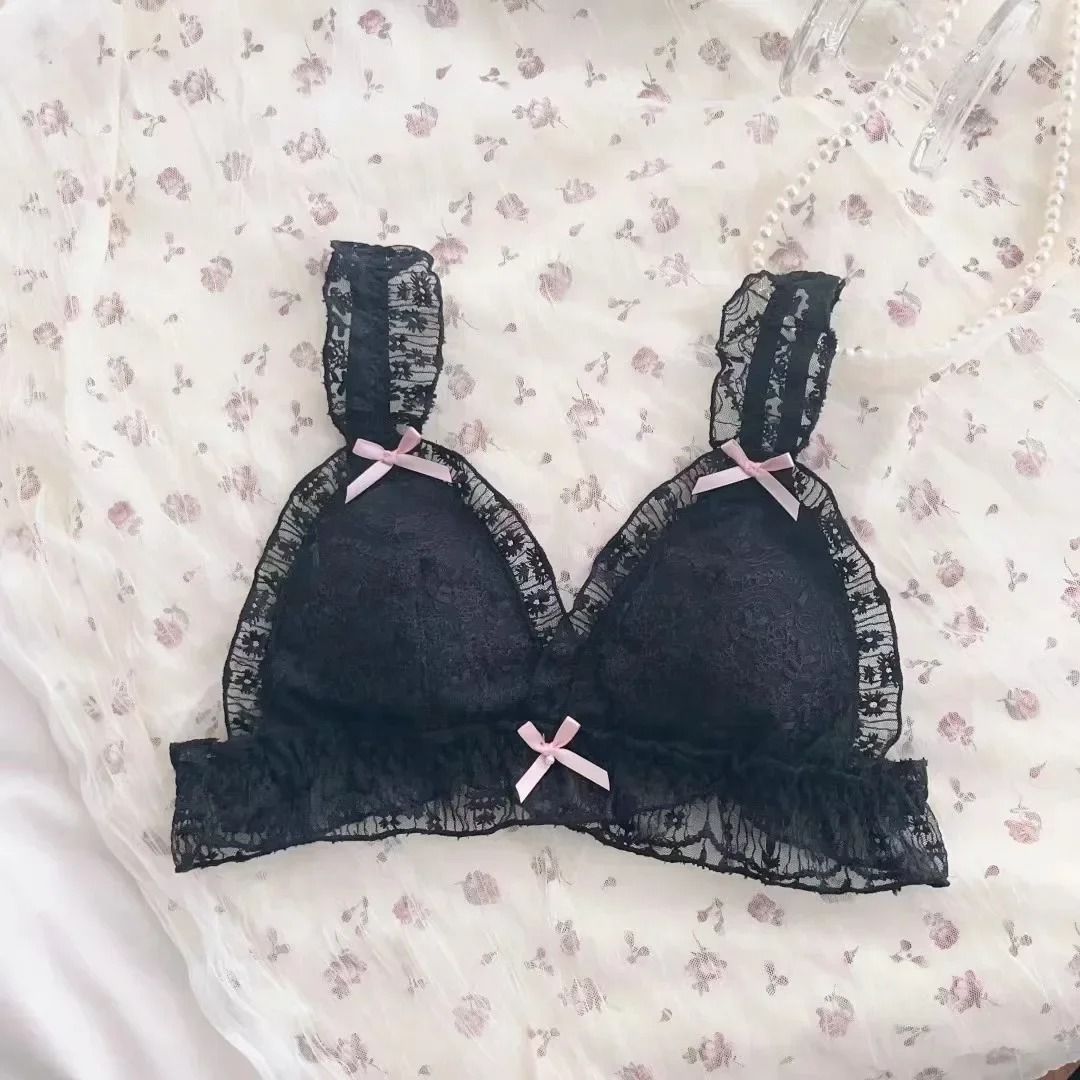 French Retro Lolita Lace Bra | Wireless Sweet Japanese-Style Lingerie