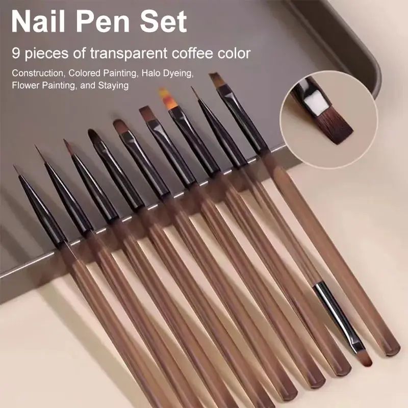 9-Piece UV Gel Nail Brush Set – Precision Liner & Acrylic Nail Art Brushes