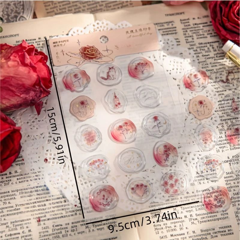 15 Piece Simulated Rose Wax Seal Sticker Set