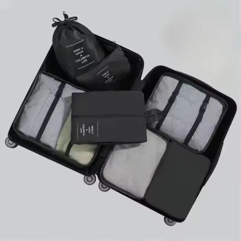 7 Piece Travel Packing Cubes Set with Shoe Bag and Pouches