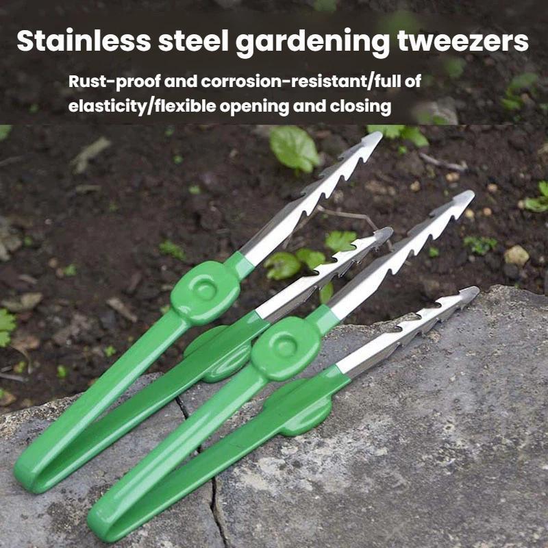 Precision Garden Tweezers Tool for Succulents & Weeding Stainless Steel Grip Clip
