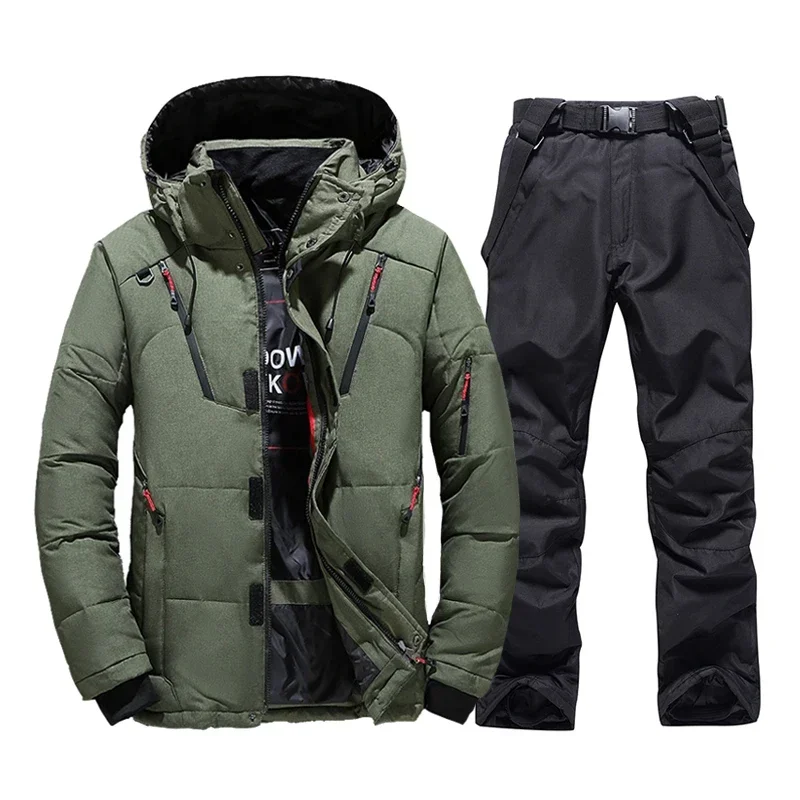 Thermal Skiing Down sUIT, New Winter Ski Suit Men, Warm Snowboard Bibs Pants, Male Snowmobile Clothing Overalls Set