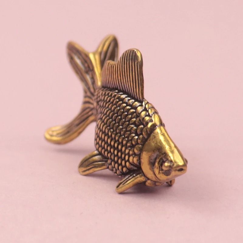 Retro Brass Goldfish Figurine | Lucky Animal Tea Pet Statue | Executive Desktop Prosperity & Sanctuary Decor