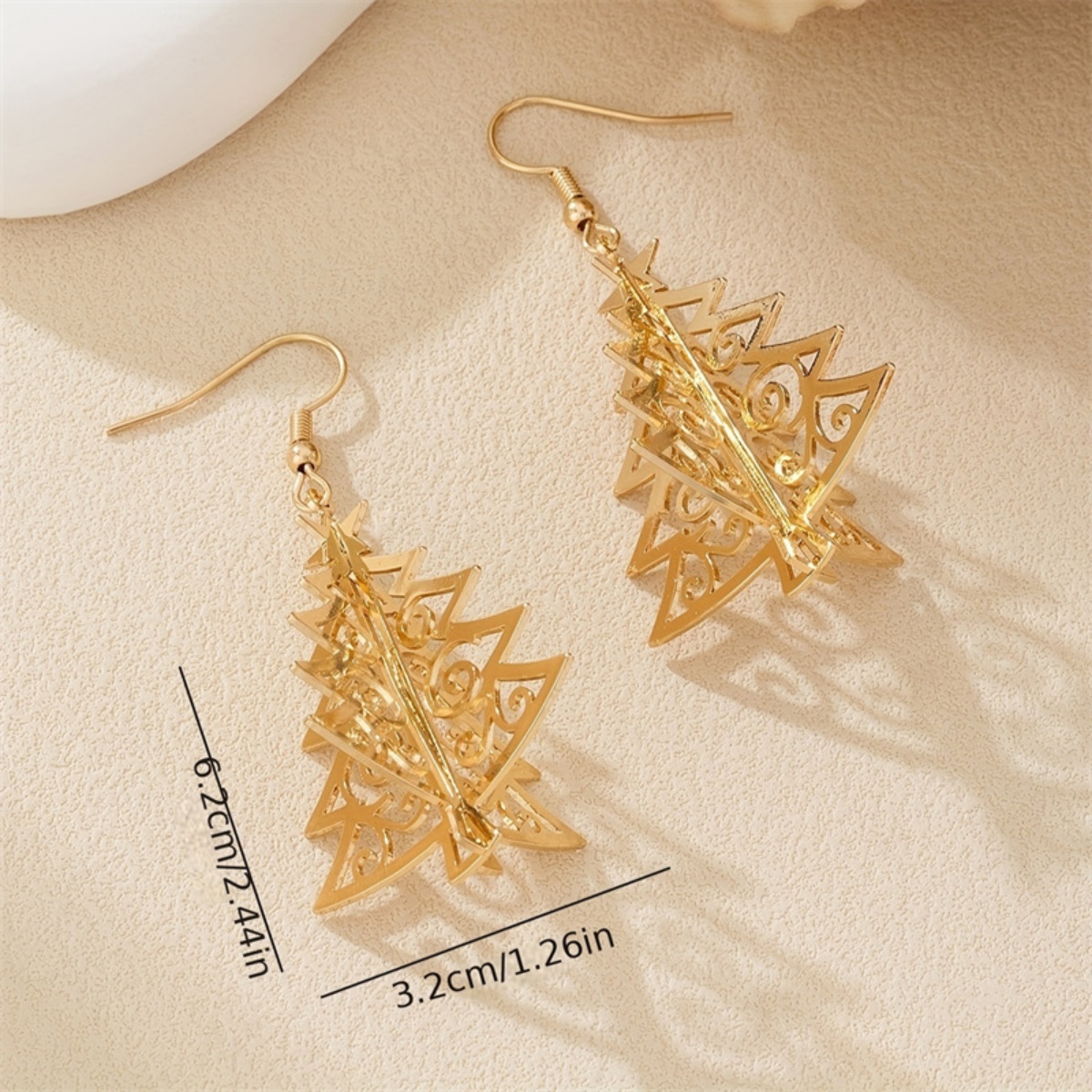 Trendy Geometric Metal Hollow Earrings, Xmas Tree Snowflake Drop Earrings, Jewelry Gift for Women Men, Snow Flower De