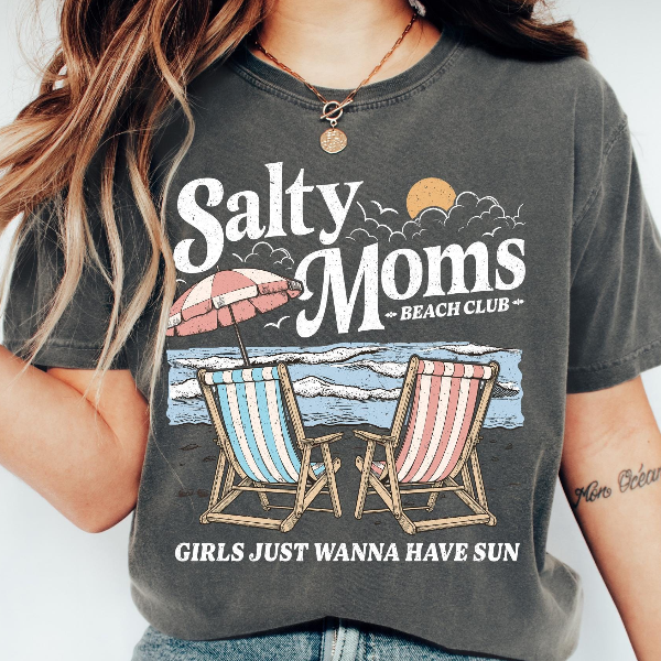 Salty Moms Beach Club Shirt Funny Beach Mom Graphic Tee Summer Gift