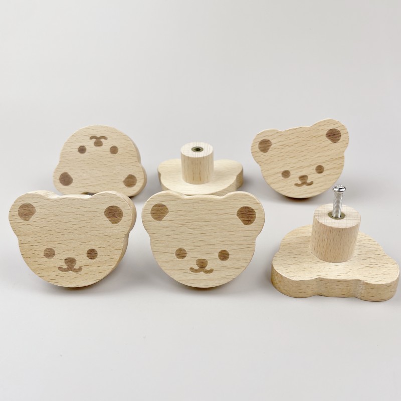Bear Wooden Cabinet Knobs for Kids Dressers and Wardrobes