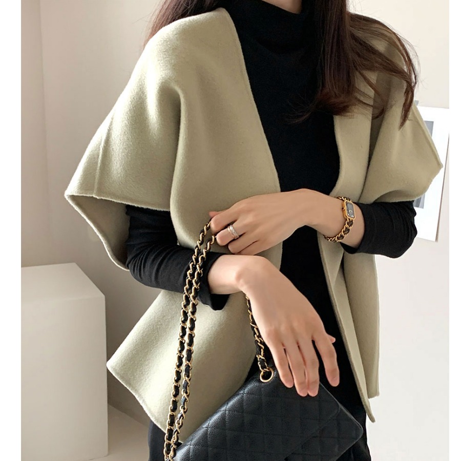 Women's Winter Wrap Coat, Thickened Polyester Fiber, Pure Color No Button Design, Autumn Office Style