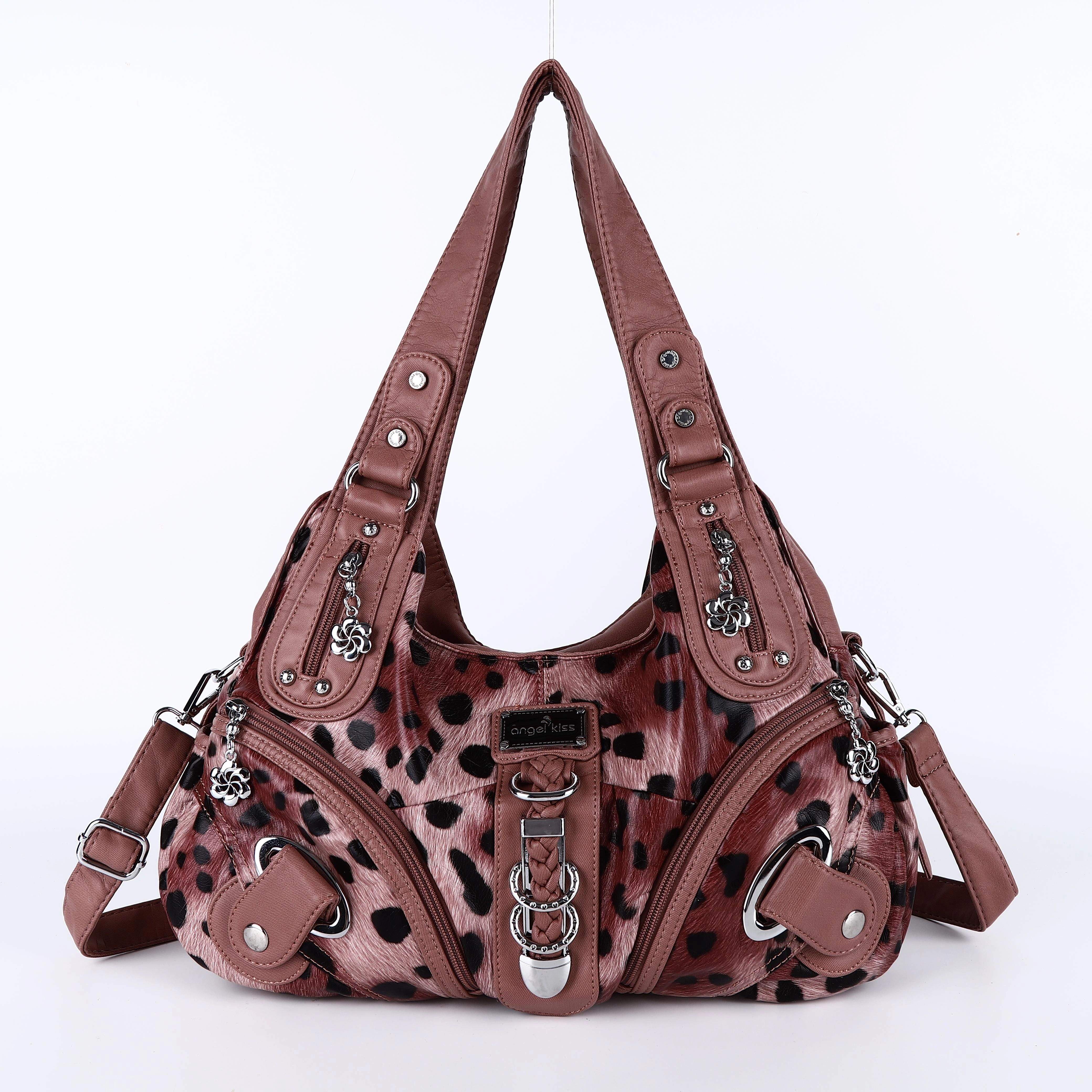 Angelkiss Leopard Print Women's Shoulder Bag Top-Handle Satchel Large Tote Purse