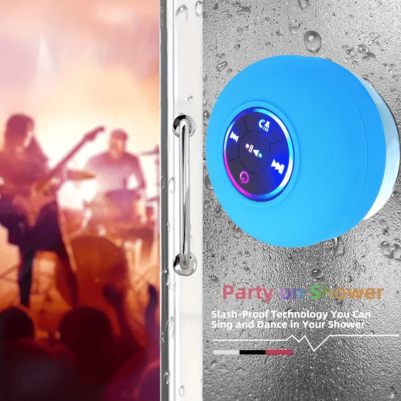 AquaSound Waterproof Bluetooth Shower Speaker with Suction Mount, Mic & Controls