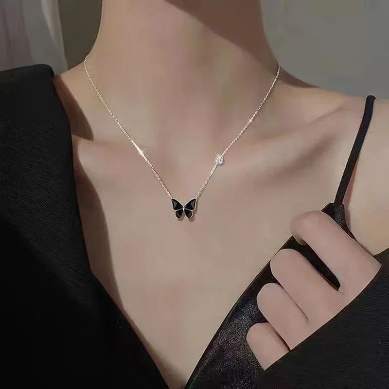 Butterfly Color Change Pendant Necklace With Stainless Steel Chain