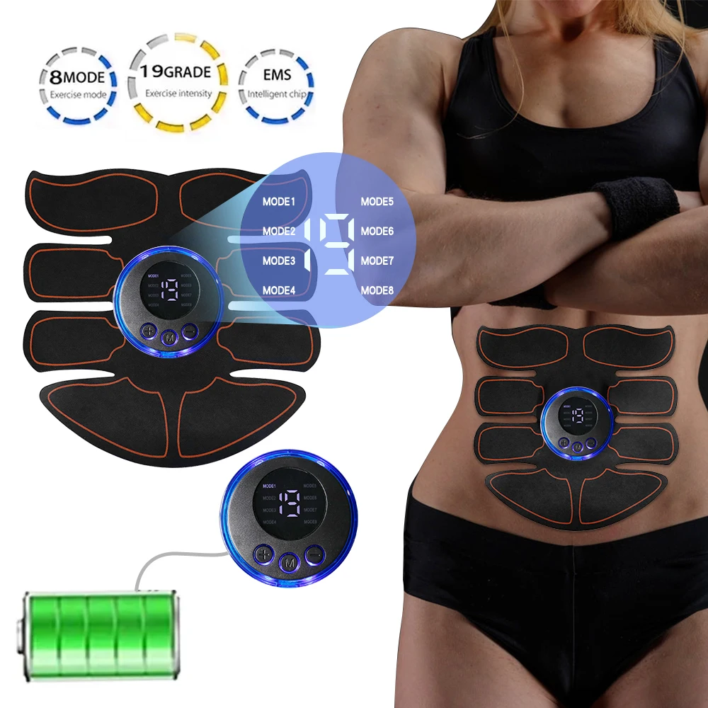 EMS Wireless Muscle Stimulator 8 Modes, Fitness Trainer ABS Abdominal Electric Weight Loss Body Slimming Massageador USB
