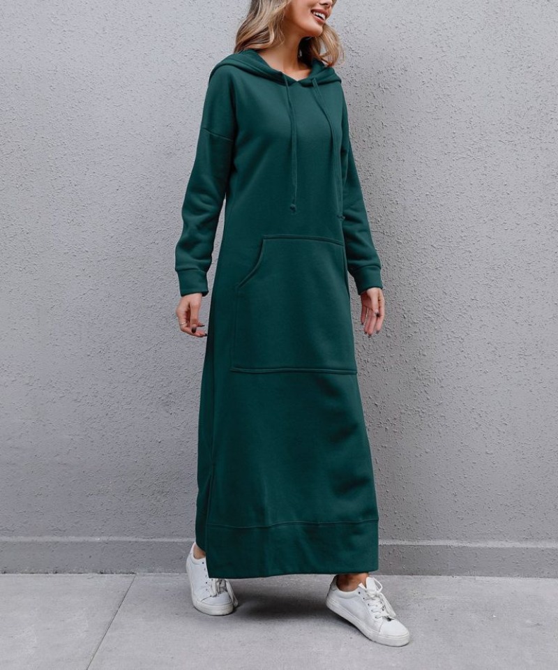 Winter Warm Midi Robe Hooded Long Sweatshirt Dress Casual Vestidos